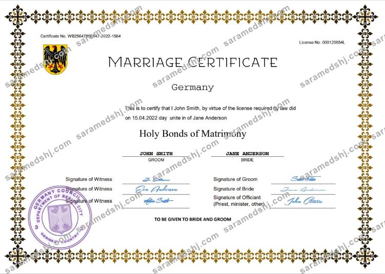 Germany marriage certificate Word and PDF template
